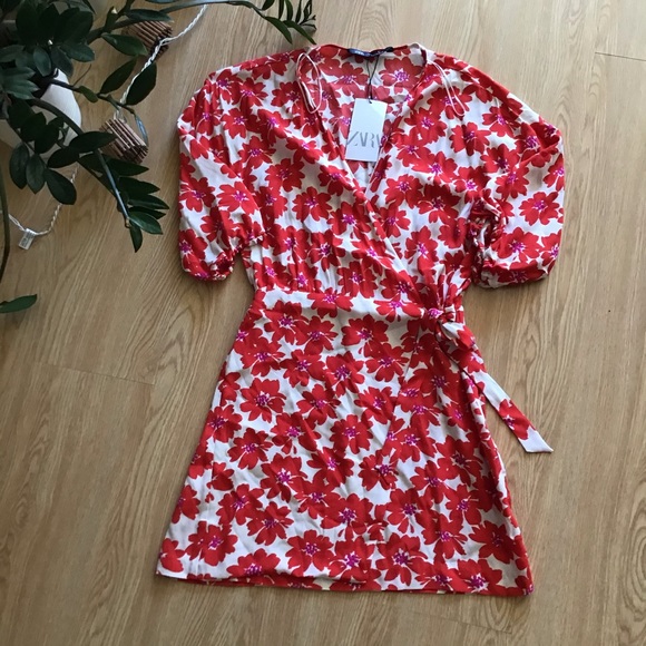 Zara Dresses & Skirts - Zara red floral wrap dress NWT
